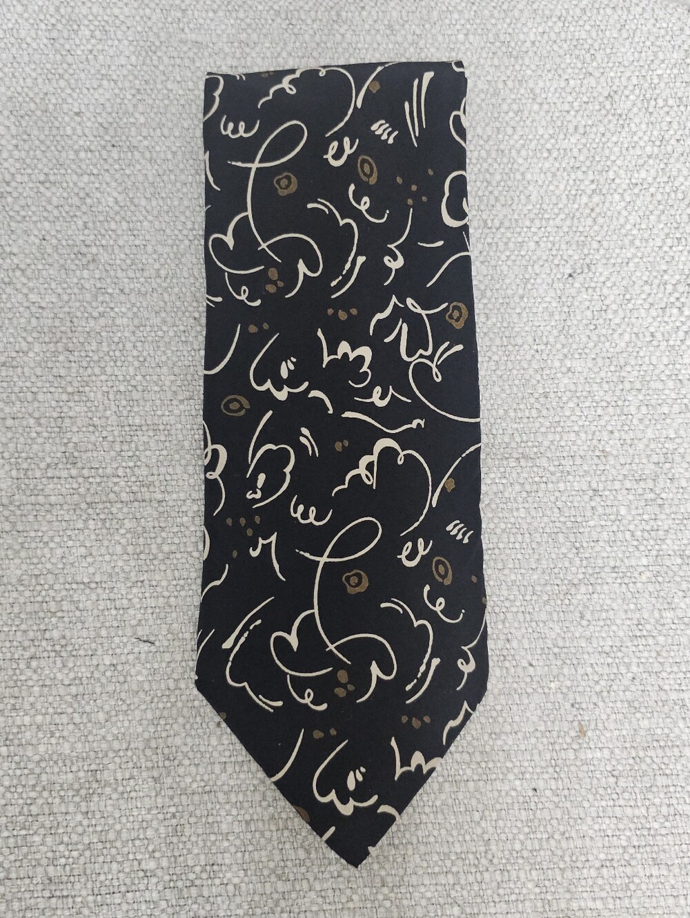Vintage Valentino Cravatte 100% Silk Tie 59" Made in Italy Black Gold Abstract